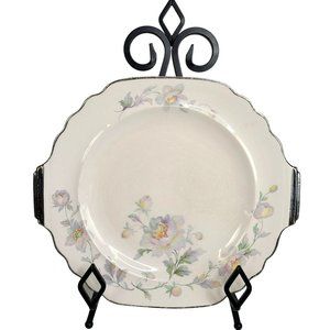 Limoges Ivory Ware Silver Moss Plate Floral Handles Scalloped Edge M133